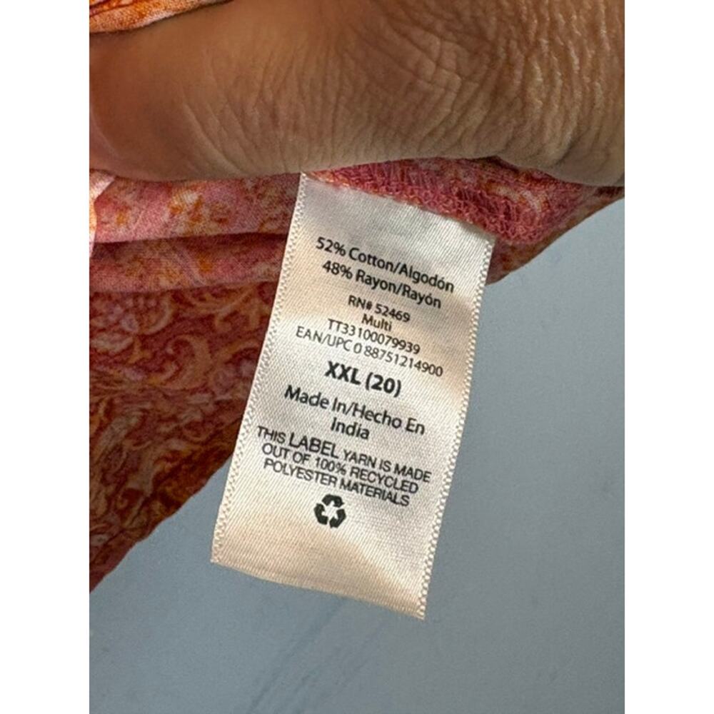 Time and Tru Womens Orange Pink Boho Floral Peasant Blouse Size 2XL - Picture 8 of 9